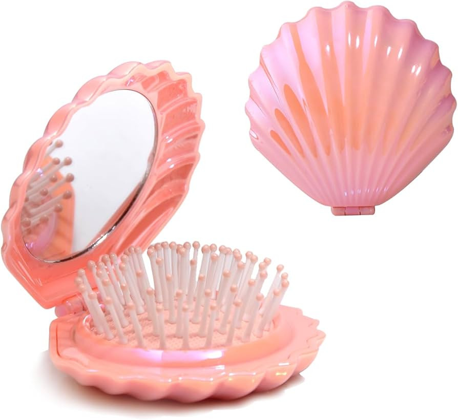 Metallic Shinning Finish Foldable Travel Hair Brushes with Mirror Shell Shape Portable Folding Po... | Amazon (US)