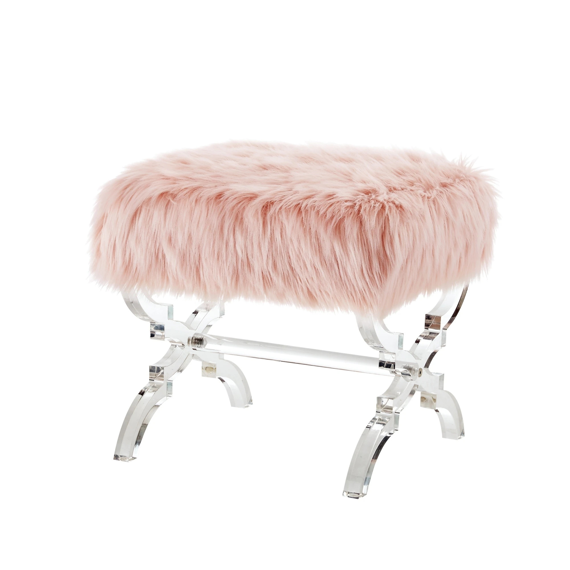 Inspired Home Vicky Faux-Fur Ottoman Acrylic X-Leg | Bed Bath & Beyond