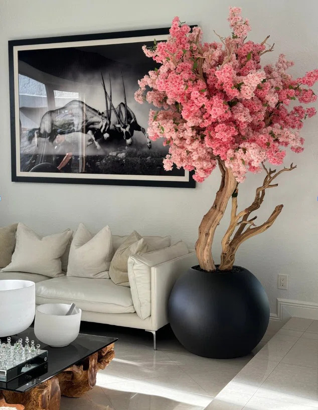 Pink Cherry Blossom Tree In 30" Globe Planter | Wayfair North America