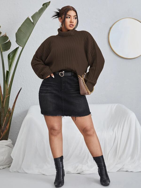 Plus Turtleneck Drop Shoulder Sweater | SHEIN