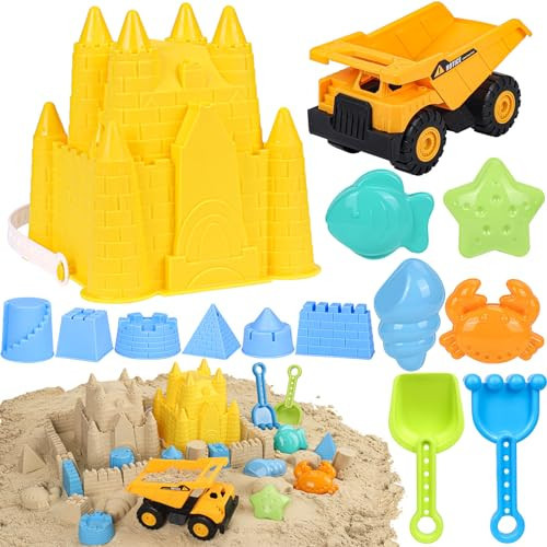Beach Toys Sand Toys for Kids, Sand Castle Toys for Beach with Dump Truck, Sand Castle Bucket, Sand Molds, Shovel and Rake, Sandbox Toys for Toddlers Kids Boys, Travel Beach Toys for Kids 3-10 | Amazon (US)