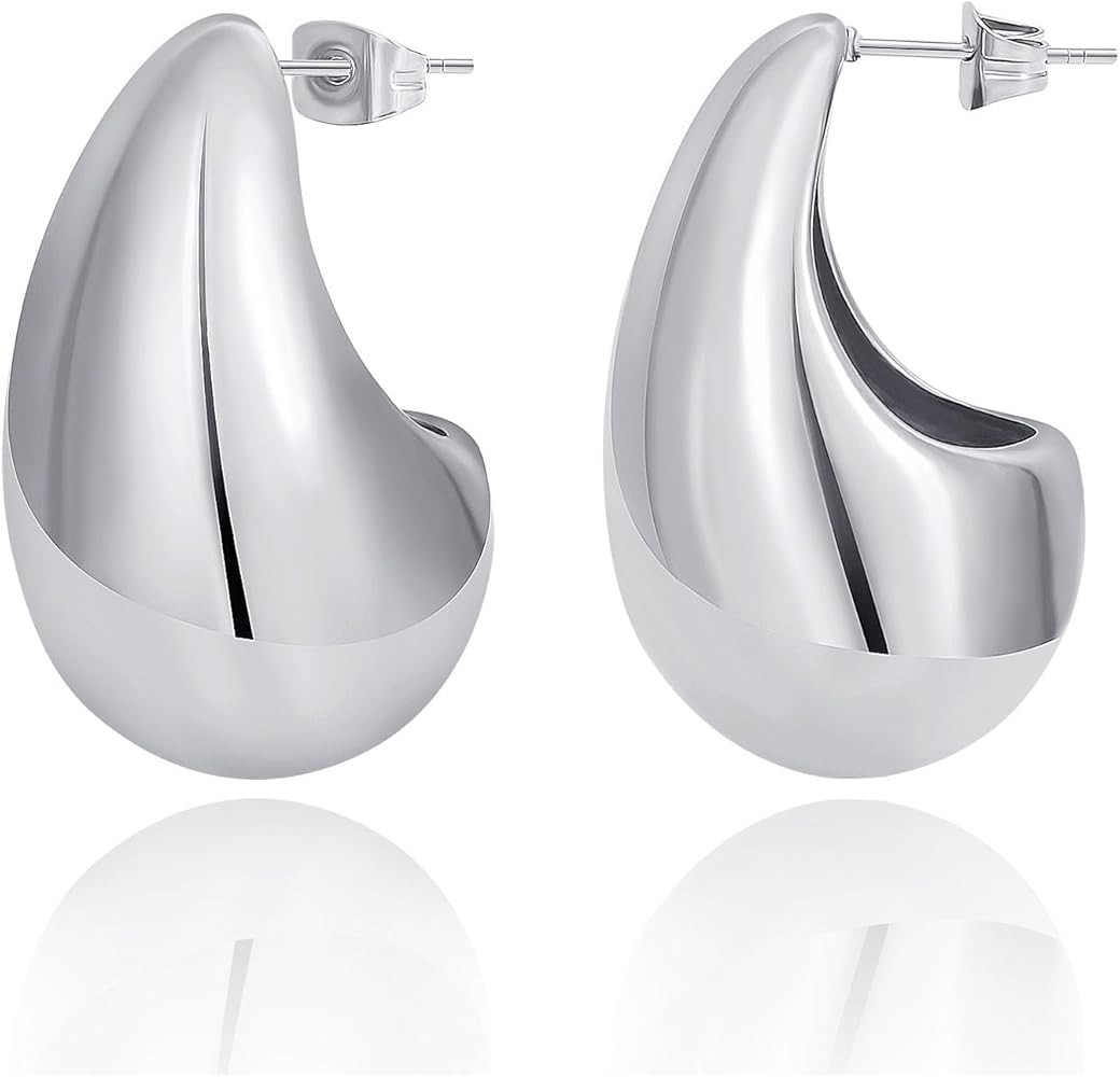 Chunky Gold Hoop Earrings for Women 18K Gold Paperclip Oval Hoop Earrings Gold Square Hoops Small... | Amazon (US)