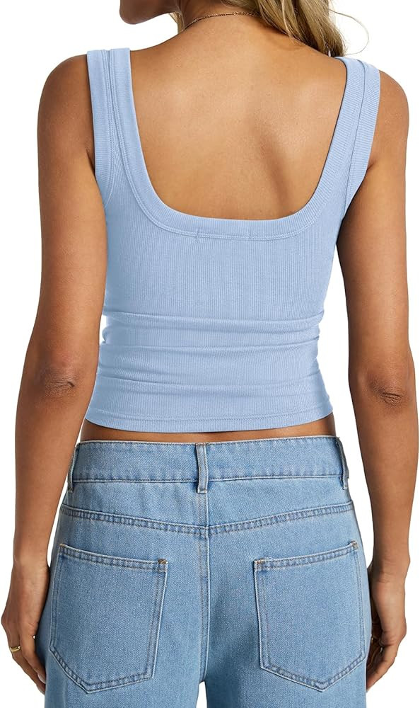 EasyGala Womens Cotton Ribbed Square Neck Tank Tops Basic Backless Sleeveless Summer Cami Shirts ... | Amazon (US)