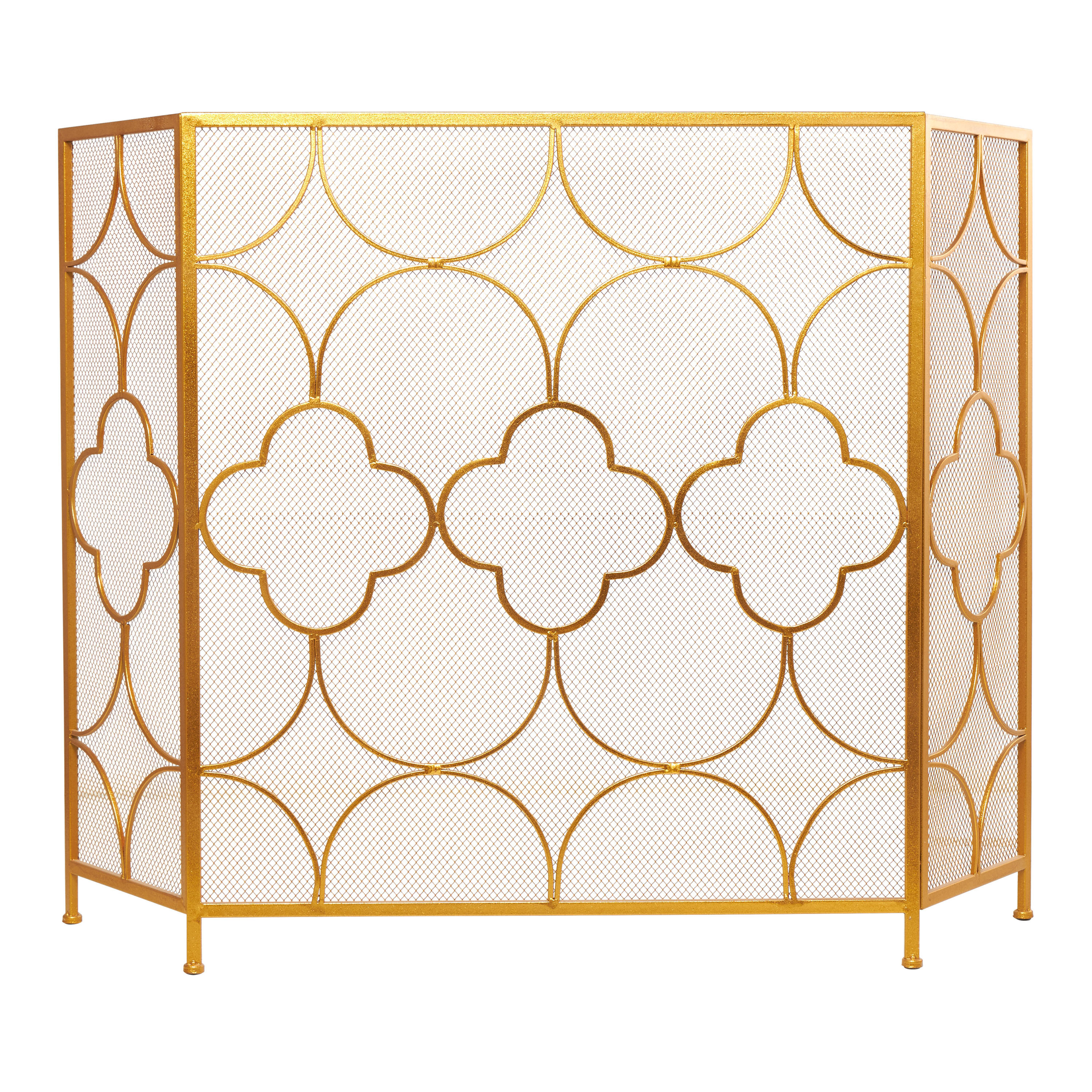Distressed Copper Quatrefoil Geo 3 Panel Fireplace Screen | World Market