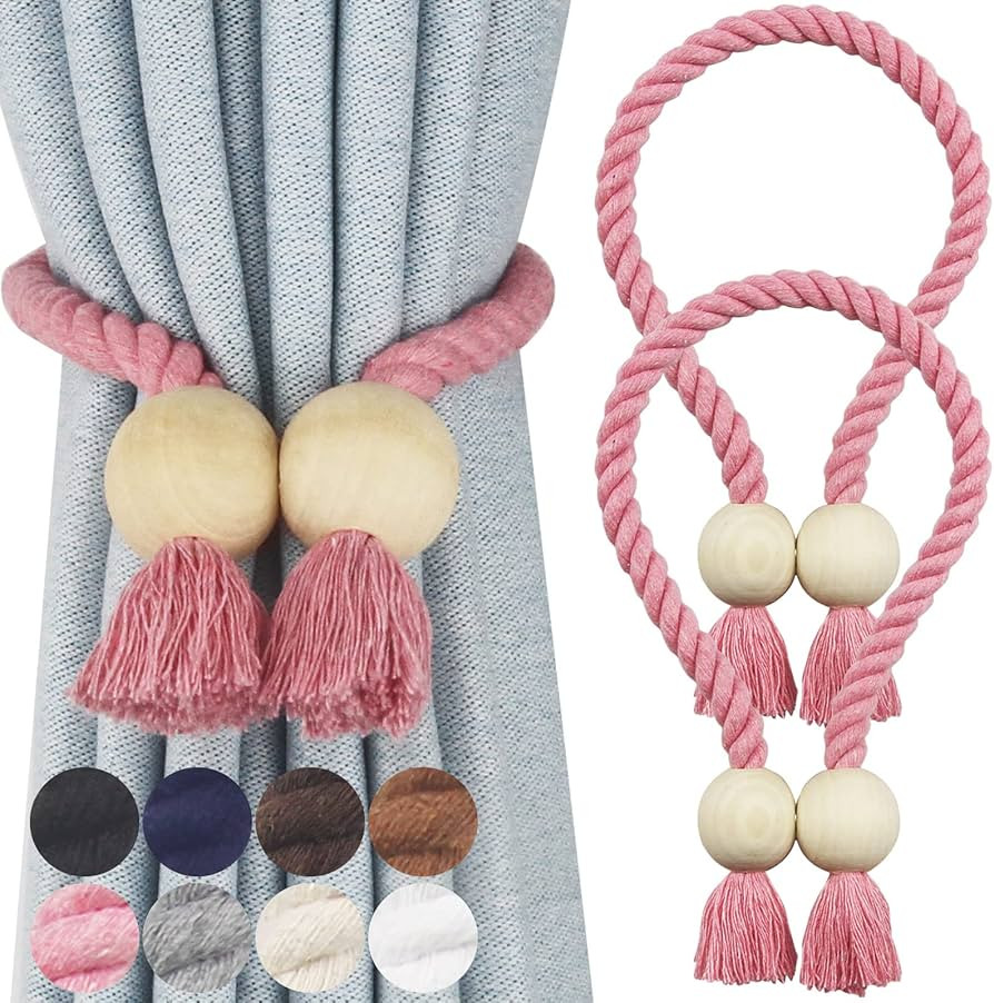 2 Pack Magnetic Curtain Tiebacks Cotton Hand Woven Tie Back Decorative Rope Holdbacks for Curtain... | Amazon (US)