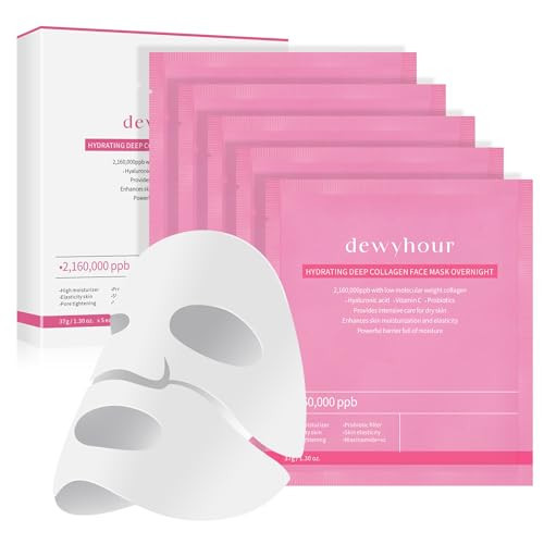 dewyhour Collagen Face Mask: Deep Collagen Overnight Mask, Anti Aging Lifting Mask, Hydrating Face Mask for All Skin Types, Pore Minimizing, Elasticity Skin, 5 Pack | Amazon (US)
