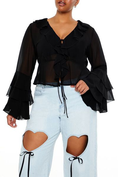 Plus Size Chiffon Ruffle-Trim Top | Forever 21