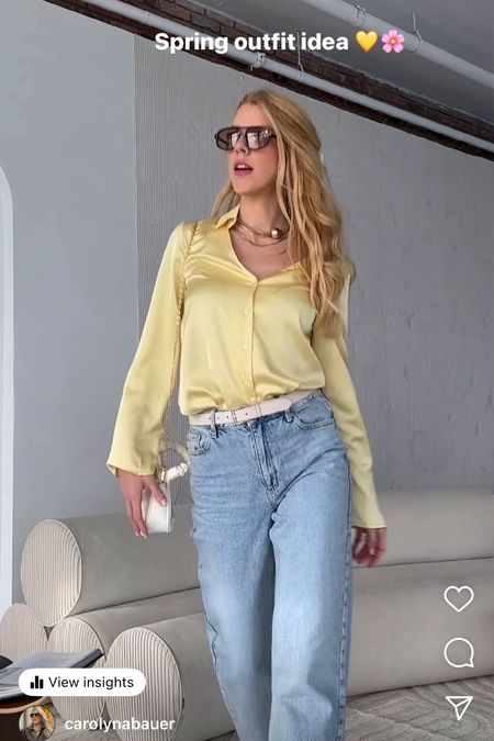 Spring outfit
Yellow shirt
Wide leg jeans
Casual brunch outfit 
Affordable

#LTKSeasonal #LTKSpringSale #LTKfindsunder50