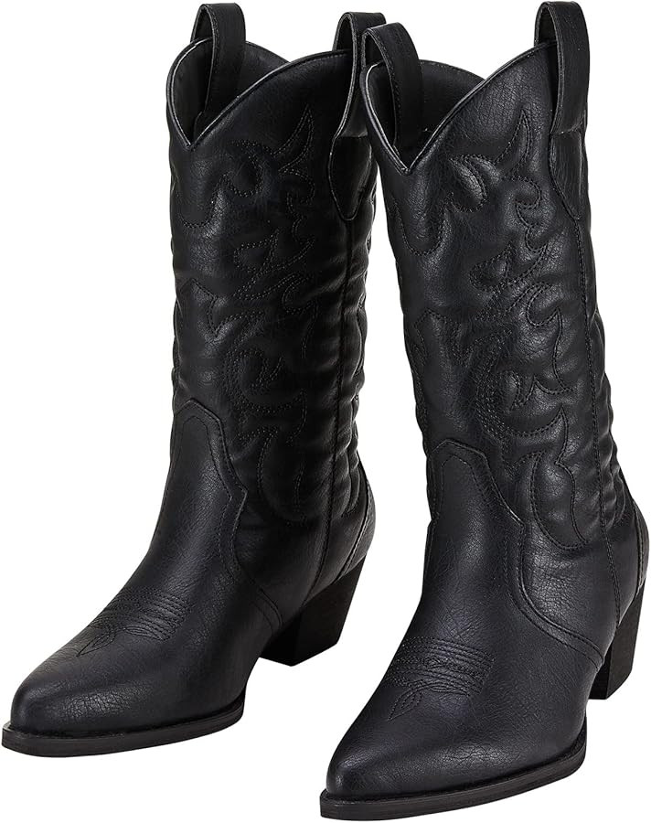 Rollda Women's Western Cowboy Boots Pointed Toe Mid-Calf Cowgirl Boots Ladies Embroidered Fashion... | Amazon (US)