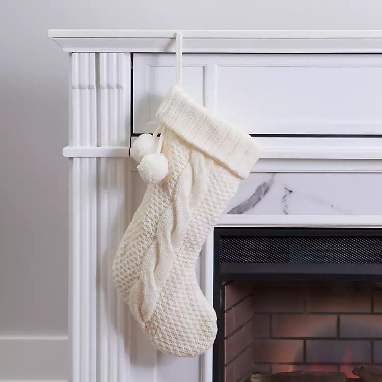 New!White Knit Stocking with Poms | Kirkland's Home