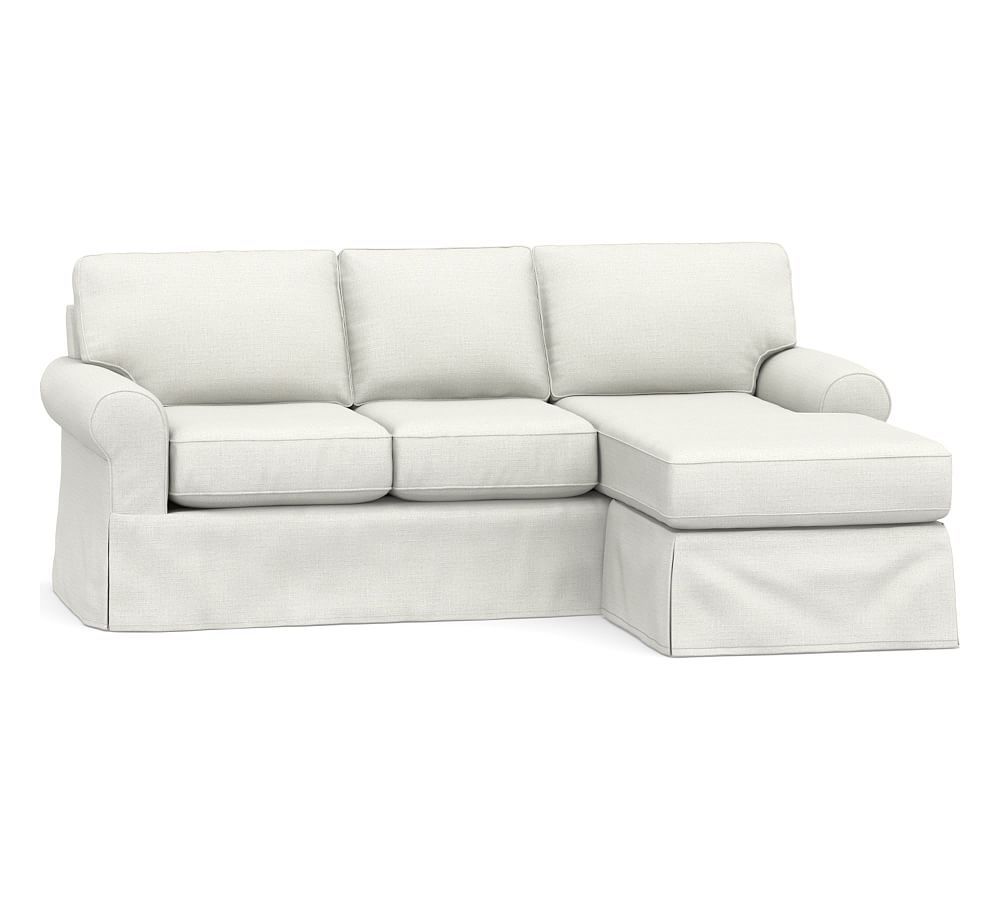 Buchanan Roll Arm Slipcovered Sofa with Reversible Chaise Sectional, Polyester Wrapped Cushions, Bas | Pottery Barn (US)