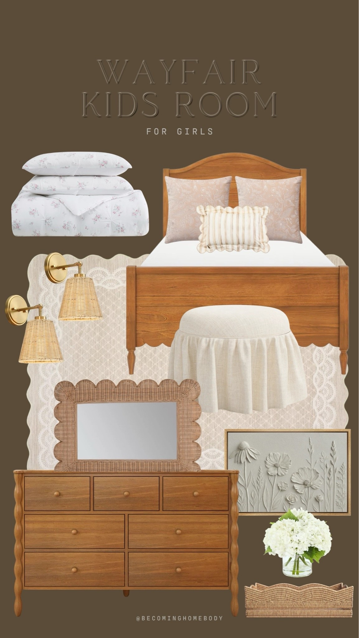 Girls bedroom inspiration from Wayfair 🤍 How sweet are these neutral ruffles, feminine pinks, and woven accents? Perfect bedroom finds for a little girl. 🎀

#LTKKids #LTKHome