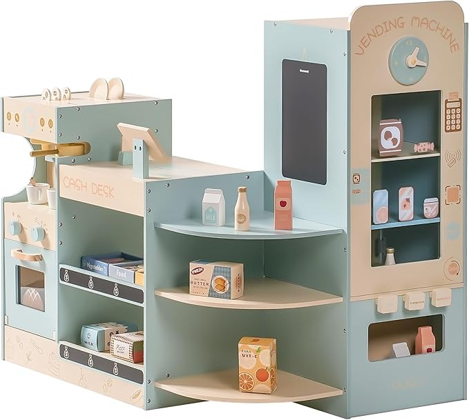 ROBOTIME Kids Grocery Store Playset, Wooden Pretend Play Supermarket with Checkout Counter, Vendi... | Amazon (US)