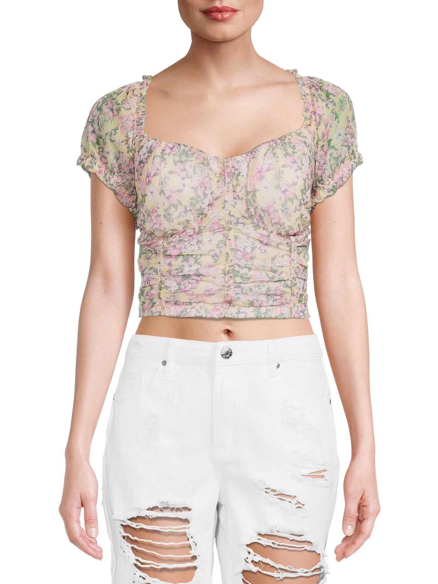 Madden NYC Women's Puff Sleeve Bustier Top - Walmart.com | Walmart (US)