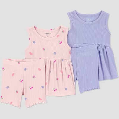 Carter's Just One You® Baby Girls' 4pc Multi Fruit Tank Top and Bike Shorts Set - Pink/Purple Newborn | Target