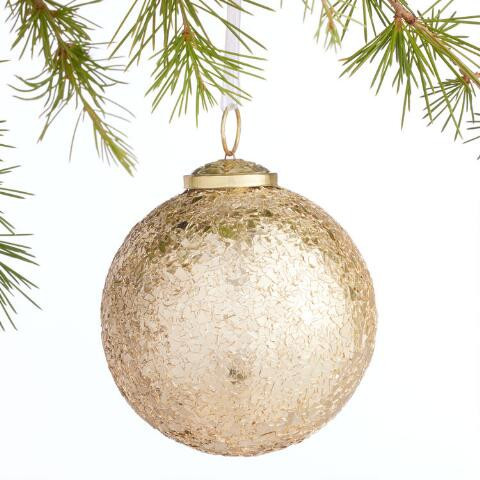 Pier Place Gold Crackle Glass Mosaic Ball Ornament | World Market