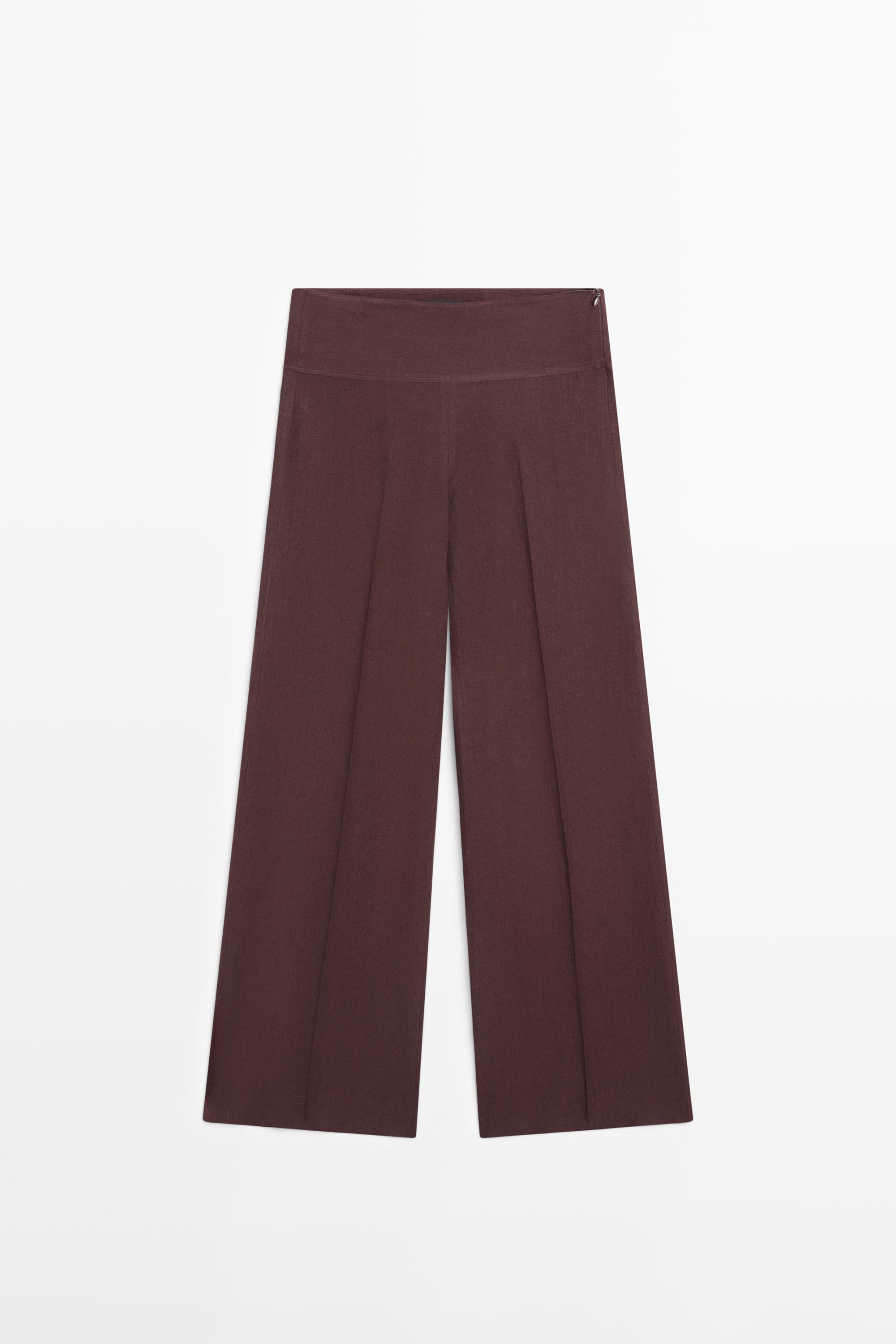 100% linen mid-waist flared pants | Massimo Dutti US