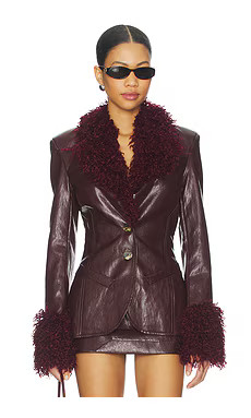 Milkwhite Fitted Blazer With Faux Fur Detail in Maroon from Revolve.com | Revolve Clothing (Global)