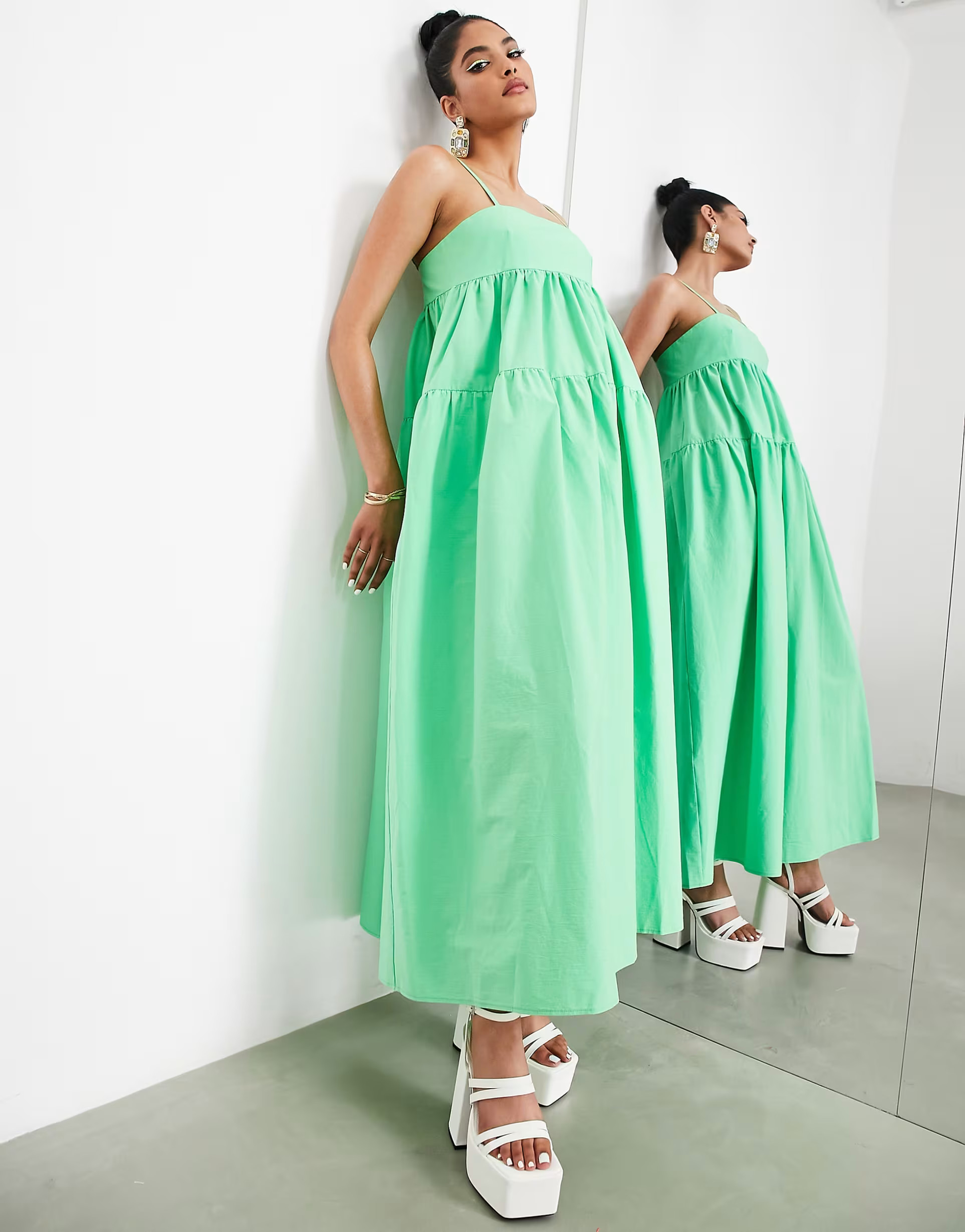 ASOS EDITION trapeze empire cami midi sundress in bright green | ASOS (Global)