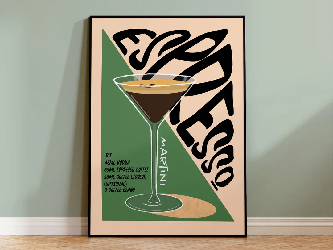 Espresso Martini Cocktail Print, Home Bar Poster Print, Kitchen, Retro Alcohol Gift, Home Decor, ... | Etsy (US)