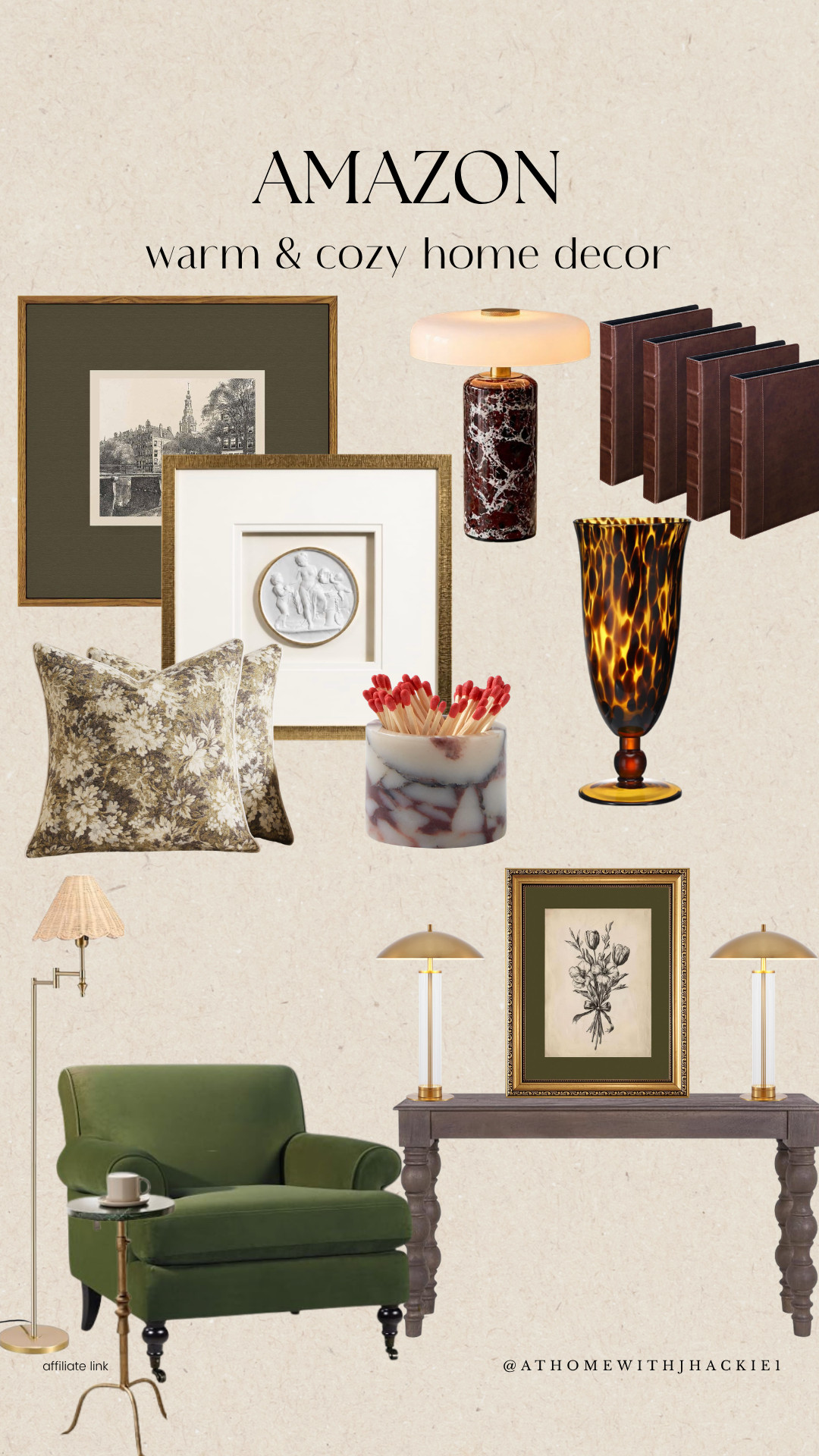 Amazon warm home decor, cozy home decor, Amazon home decor, Amazon home finds, moody home decor, vintage inspired decor, floral pillows, decorative books, marble lamp, framed artwork, gallery wall inspiration, cozy reading nook, traditional home decor, timeless home decor, olive green decor, brass lighting, luxury home decor, designer inspired decor, warm neutral home, collected home style, fall home styling, elegant home accessories, Amazon favorites, home decorating ideas, cozy living room

#LTKSeasonal #LTKHome