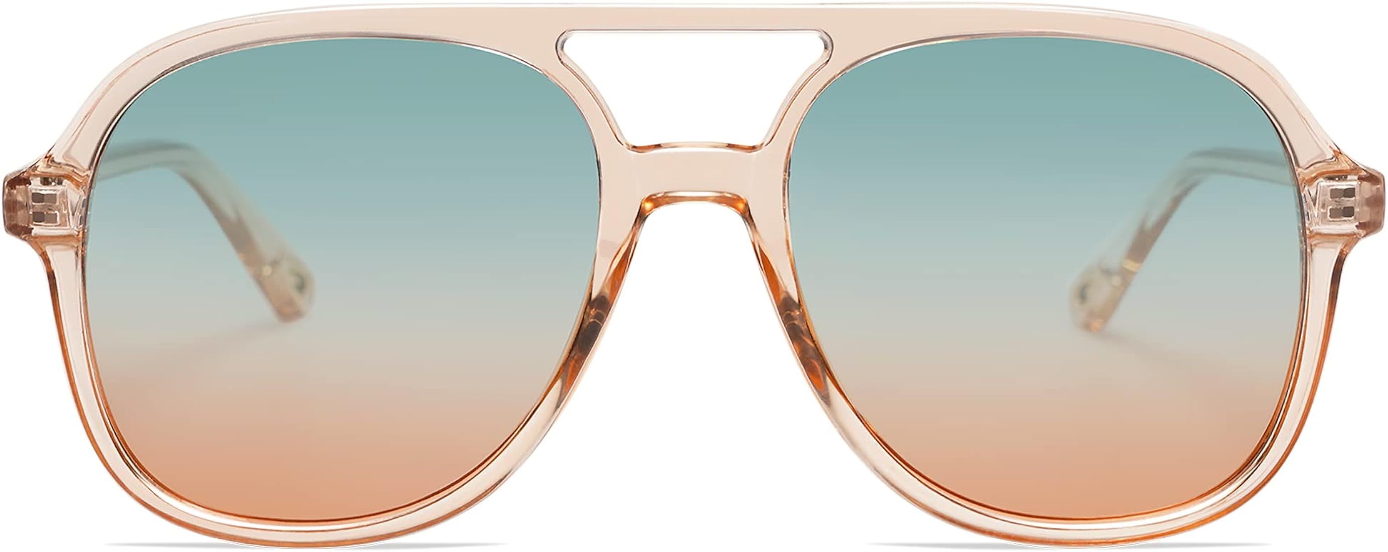 SOJOS Retro Square Polarized Aviator Sunglasses Womens Mens 70s Vintage Double Bridge Sun Glasses | Amazon (US)