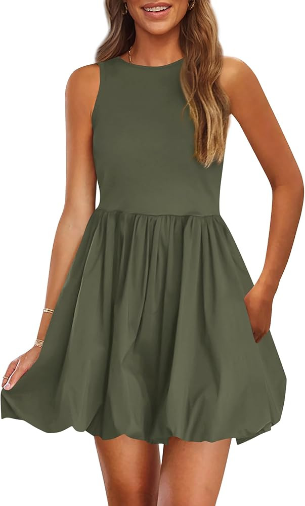 PRETTYGARDEN Summer Dresses for Women 2025 Casual Sleeveless Tank Mini Short Dress Crew Neck Bubb... | Amazon (US)