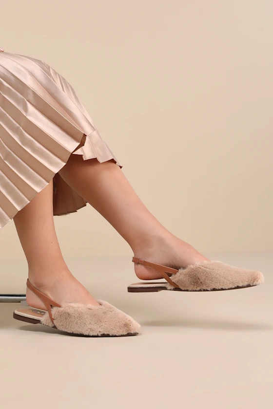 Good Girl Natural Faux Fur Pointed-Toe Slingback Flats | Lulus