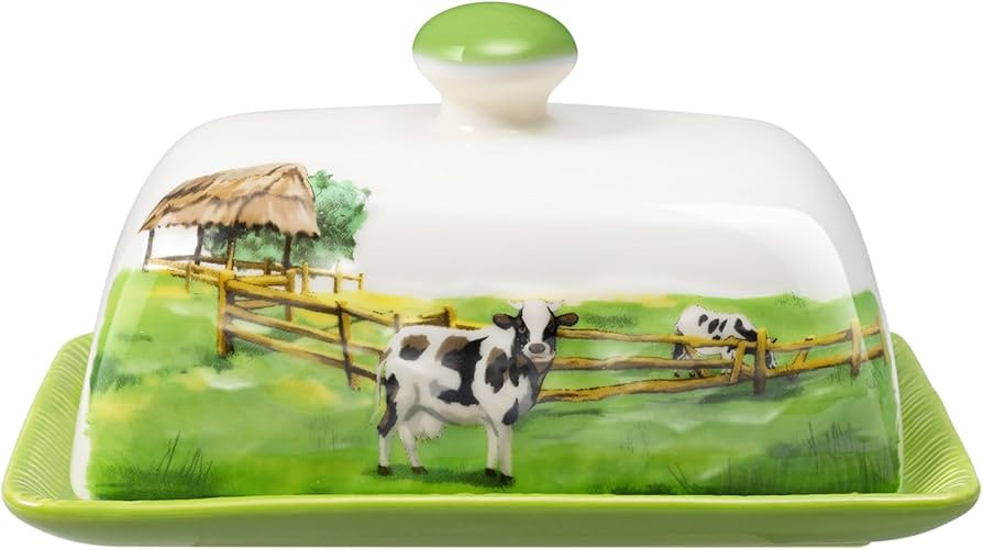 Cow Butter Dish with Lid for Countertop, Large Ceramic Embossed Butter Keeper Holder Storage, Far... | Amazon (US)