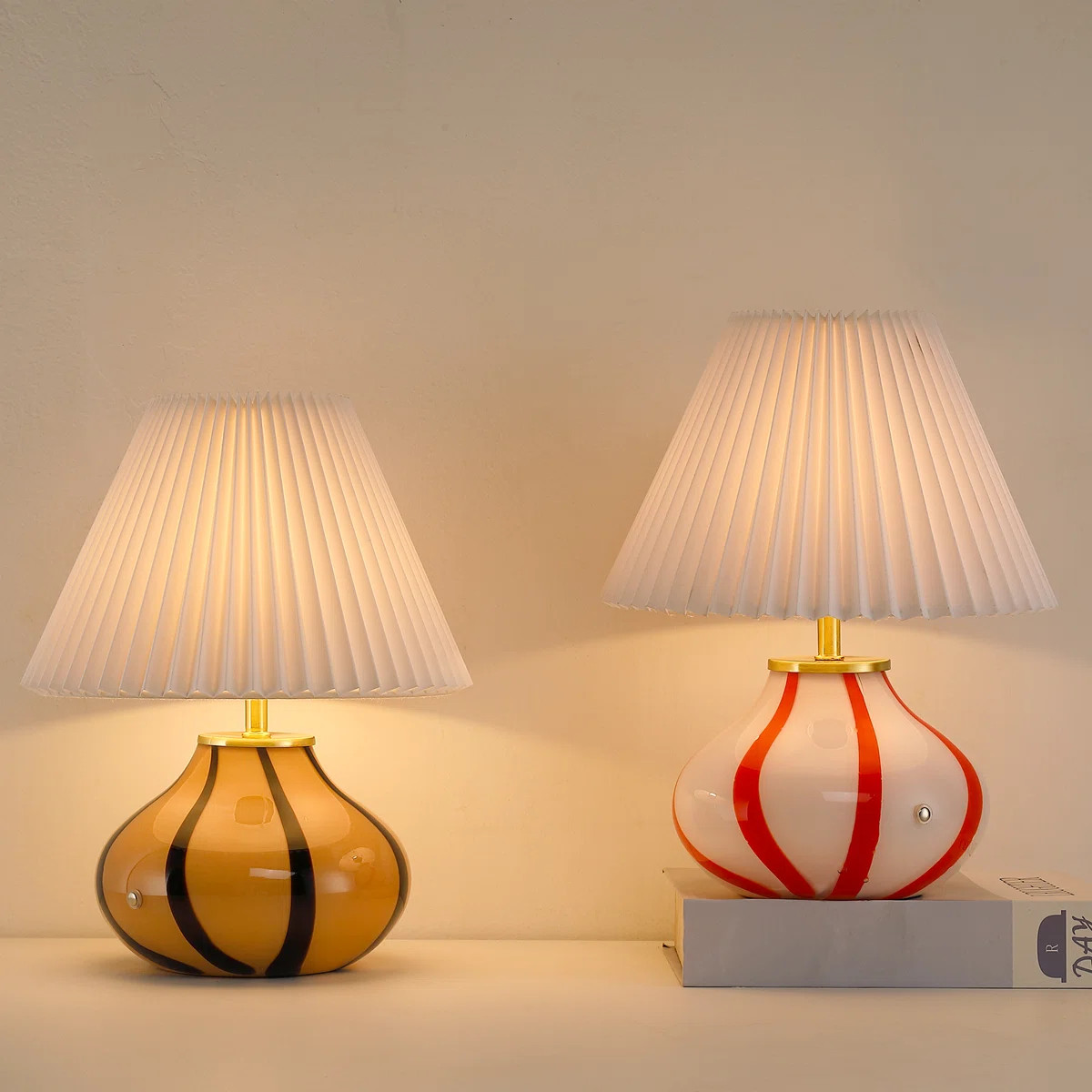 Cordless LED Table Lamp, 3600mAh Battery Rechargeable, Hand-Blown Amber Glass, 3-Level Touch Dimm... | Wayfair North America