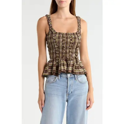 Damson Madder Raphi Check Organic Cotton Top in Cocoa at Nordstrom, Size 2 | Nordstrom