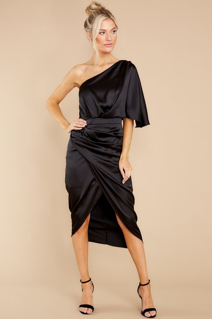 Make A Toast Black One Shoulder Dress | Red Dress 