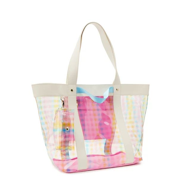 No Boundaries Women's Vinyl Beach Tote with Removable Glasses Case, Check | Walmart (US)