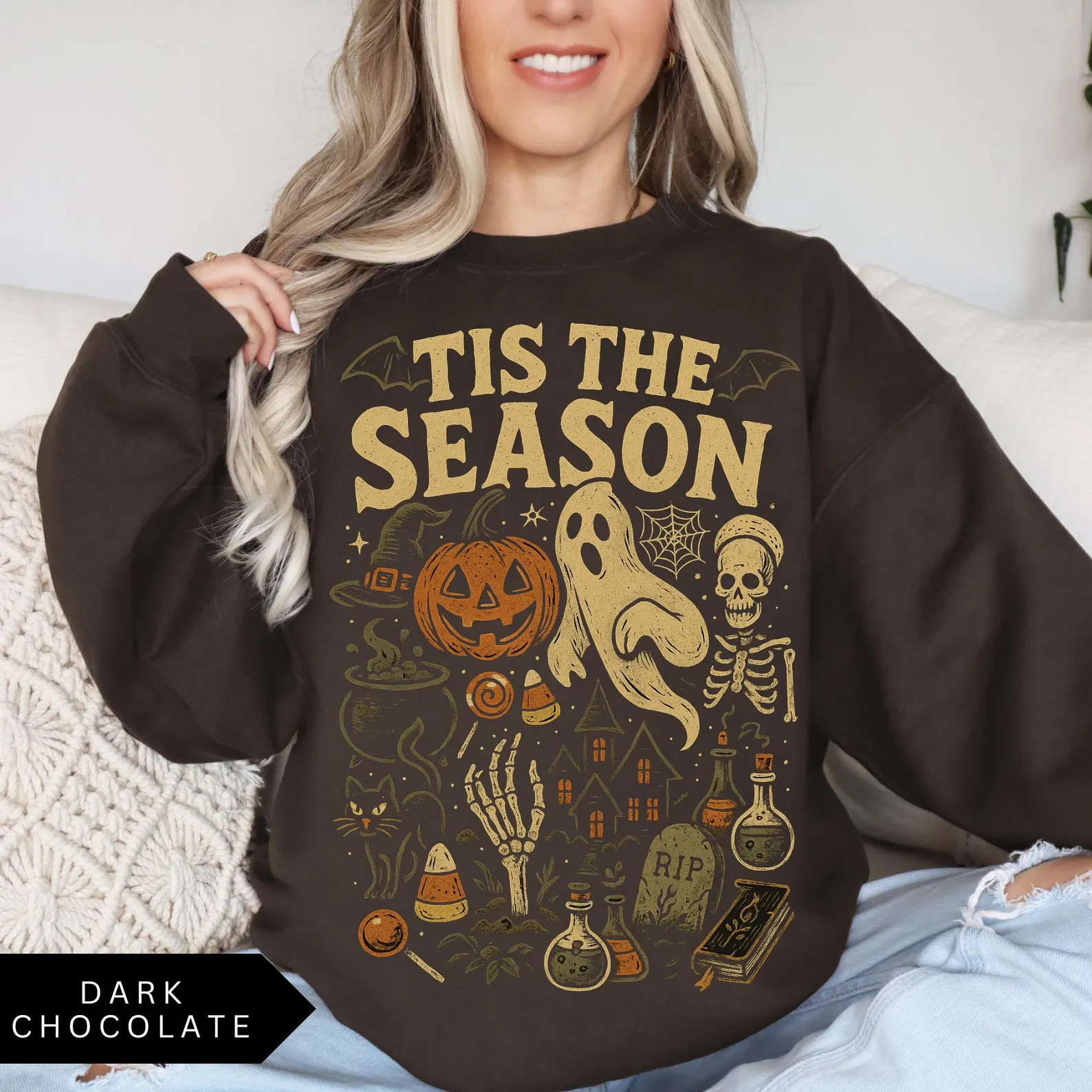 Retro Halloween Sweatshirt, Tis' the Season, Vintage Halloween Aesthetic, Women's Halloween Shirt... | Etsy (Global)