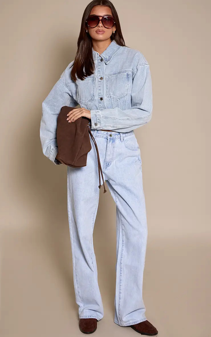 Light Blue Straight Leg High Rise Jeans | PrettyLittleThing US