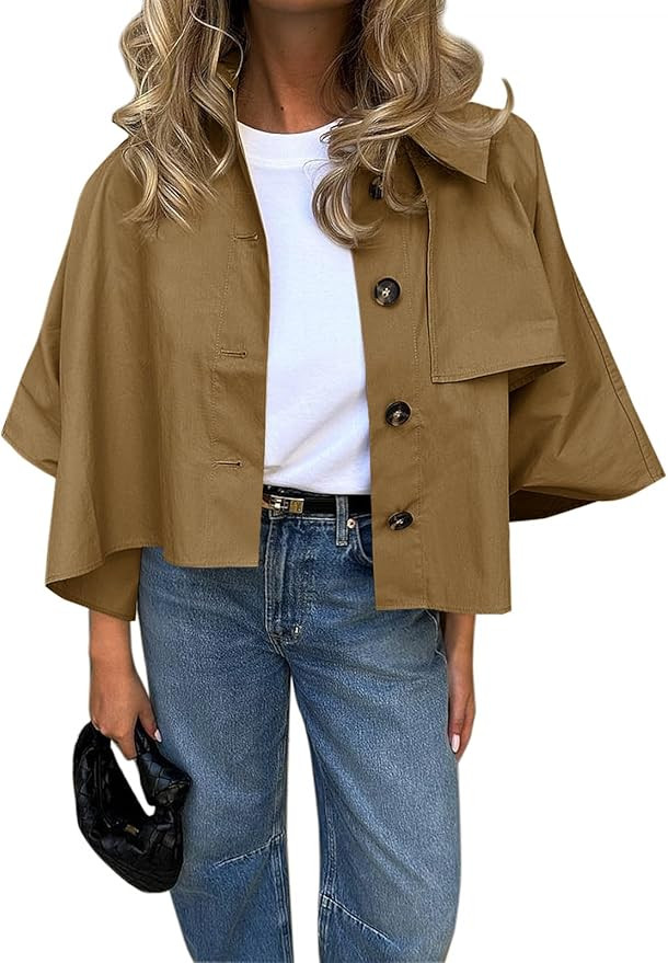 Cicy Bell Womens Oversized Cropped Trench Coats Single Breasted 3/4 Cape Sleeve Trendy Casual Jac... | Amazon (US)