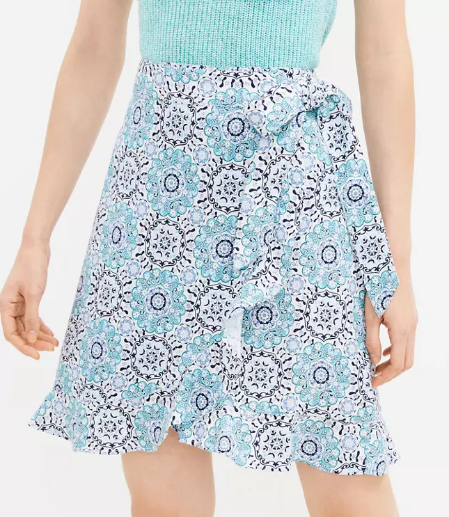 Medallion Ruffle Wrap Skirt | LOFT