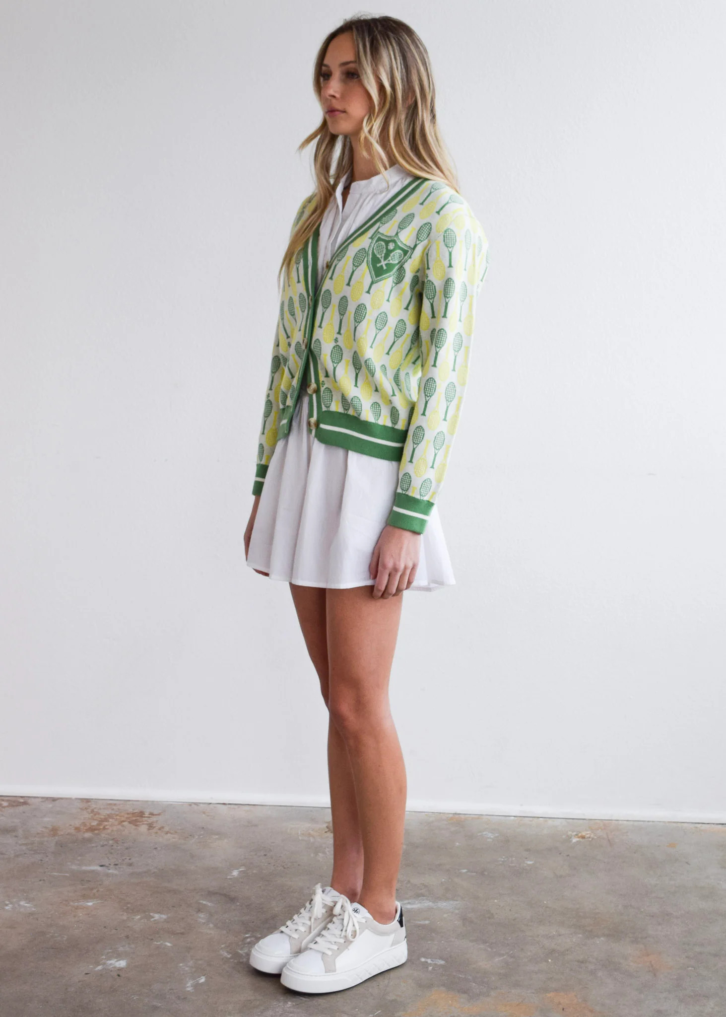 Long Sleeve Cardigan Sweater - Tennis Racquets | Never A Wallflower