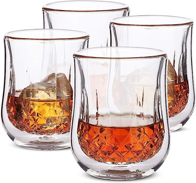 BTaT- Whiskey Glasses, Double Wall Glasses, Set of 4, Bourbon Glasses, Cocktail Glasses, Scotch G... | Amazon (US)