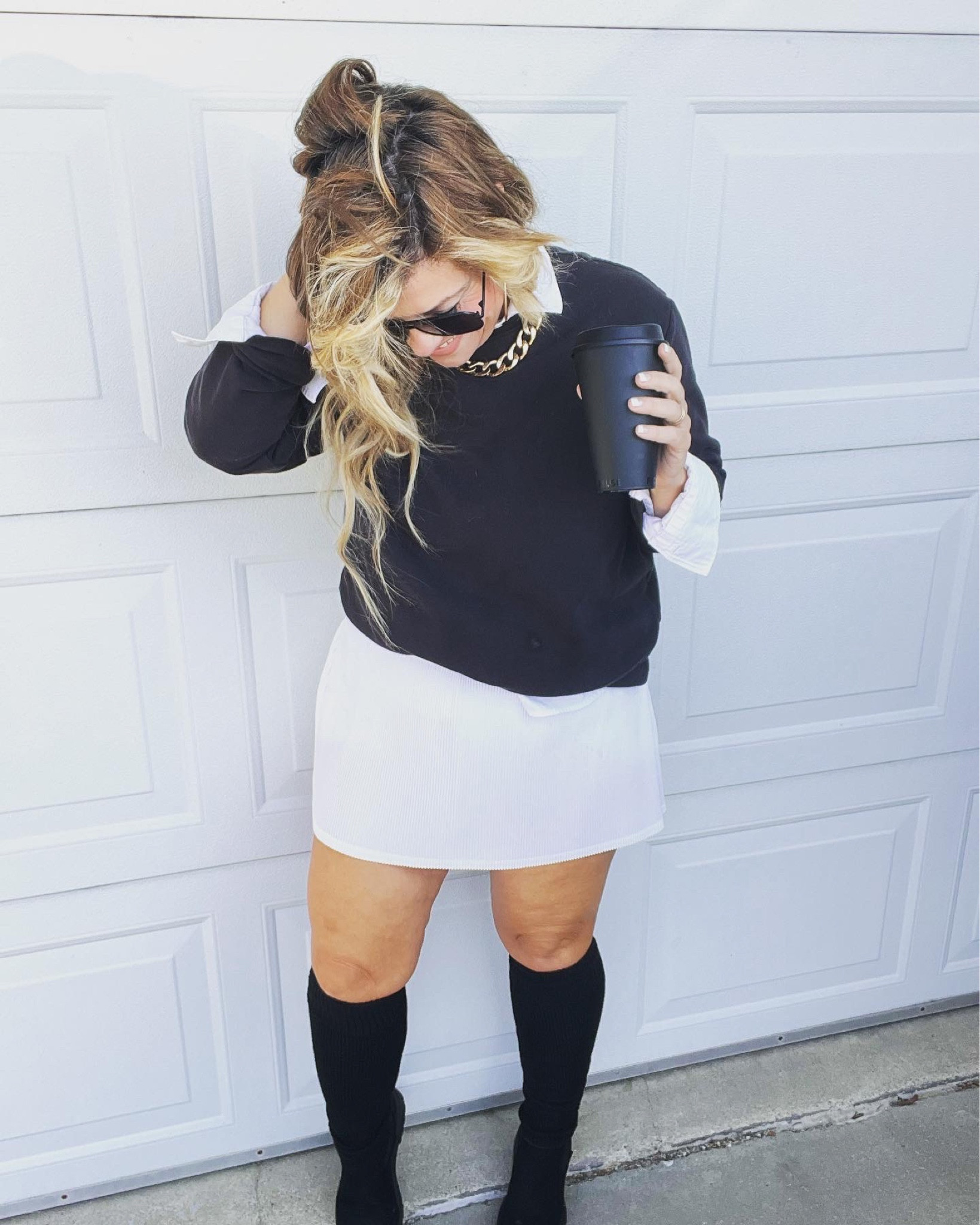 Knee high boots for sweater dresses and flannels and fall skirts. Fall outfit ideas with Stylist Brandi Sharp.
Black sweater styled with a collared under shirt.
White athletic skirt for comfort and dressing it down a tad.

Chelsea boot is still number #1 on the blog. The stockings are a must have. 

This is 100 percent Amazon outfit. 

#LTKFind #LTKstyletip #LTKSeasonal