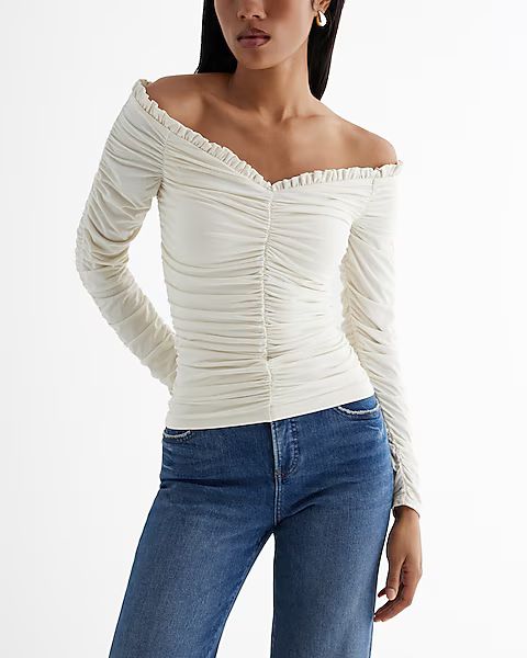 Body Contour Compression Off The Shoulder Ruched Tee | Express