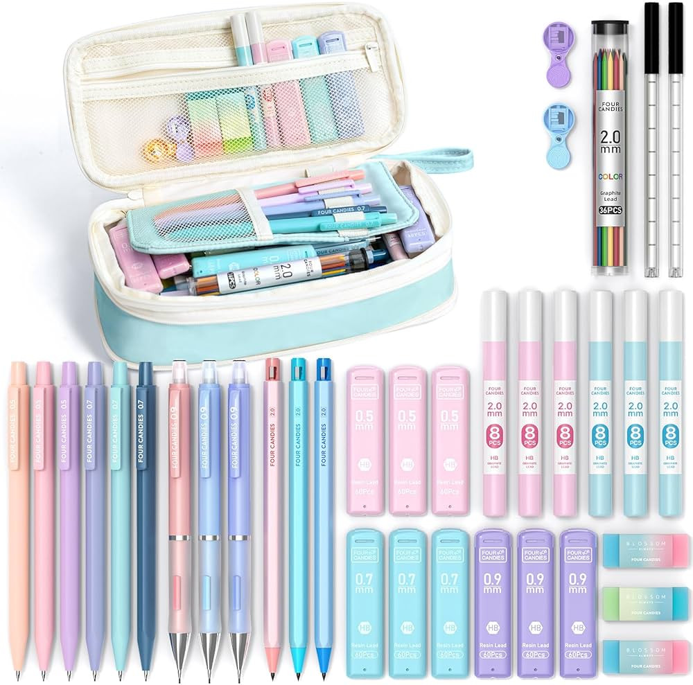 Four Candies 36PCS Aesthetic School Supplies, Mechanical Pencil Set 0.5mm, 0.7mm, 0.9mm & 2.0mm w... | Amazon (US)