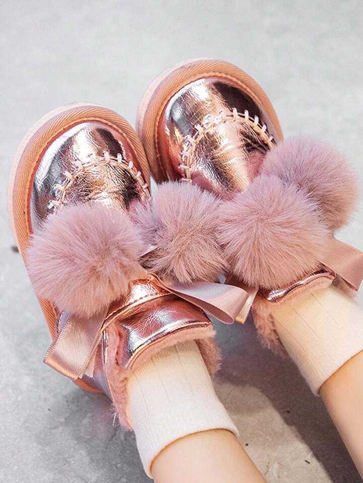 1 pair Baby Boots With Fluffy Ball | SHEIN