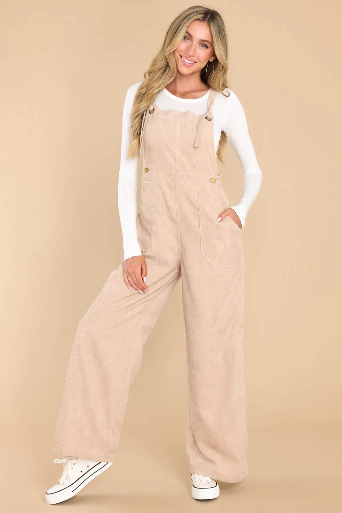 Stay Kind Beige Corduroy Overalls | Red Dress 