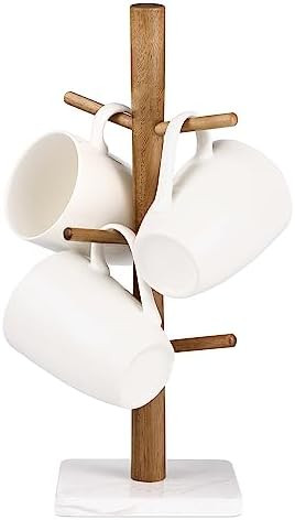 Buruis Wood Mug Holder, Marble Base Cup Rack Tree, Cup Stand Hanger, Kitchen Coffee Mug Tree Coun... | Amazon (US)