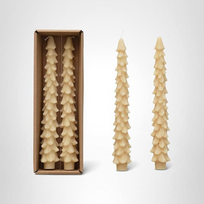 Creative Co-Op Unscented Tree Shaped Taper Candles, Eggnog Beige, Boxed Set Of 2 | Amazon (US)