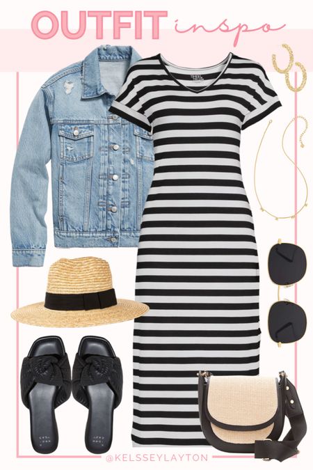 Outfit idea, Walmart fashion, midi dress, old navy jean jacket, black sandals, time and tru 

#LTKunder50 #LTKshoecrush #LTKstyletip