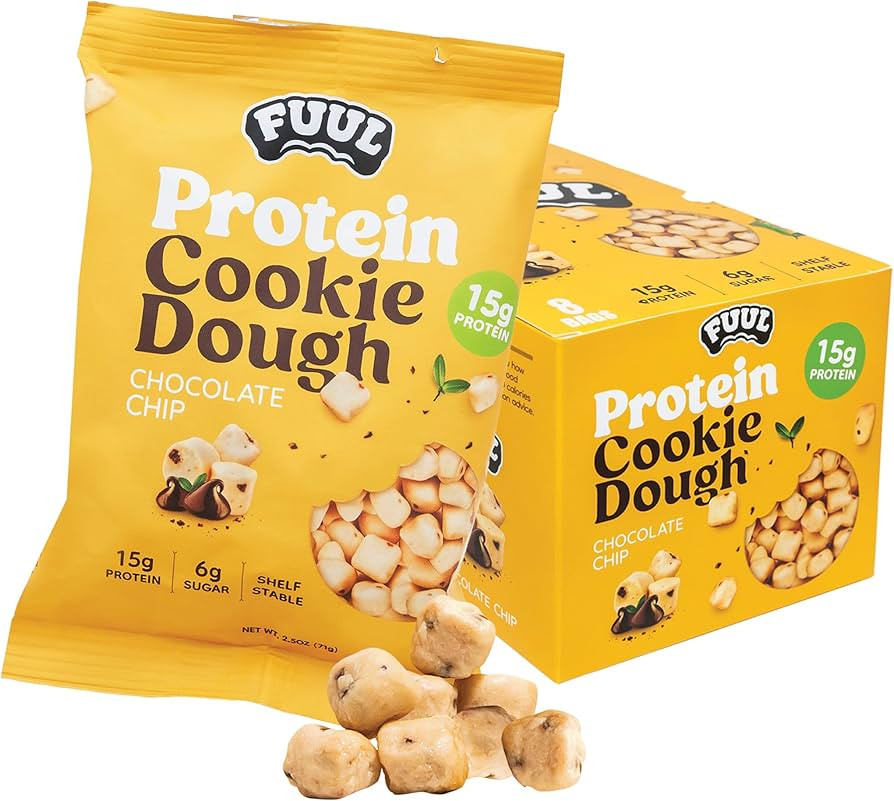 FUUL Protein Cookie Dough, Chocolate Chip Flavor, High Protein Bites, Low Sugar Snacks for Kids &... | Amazon (US)
