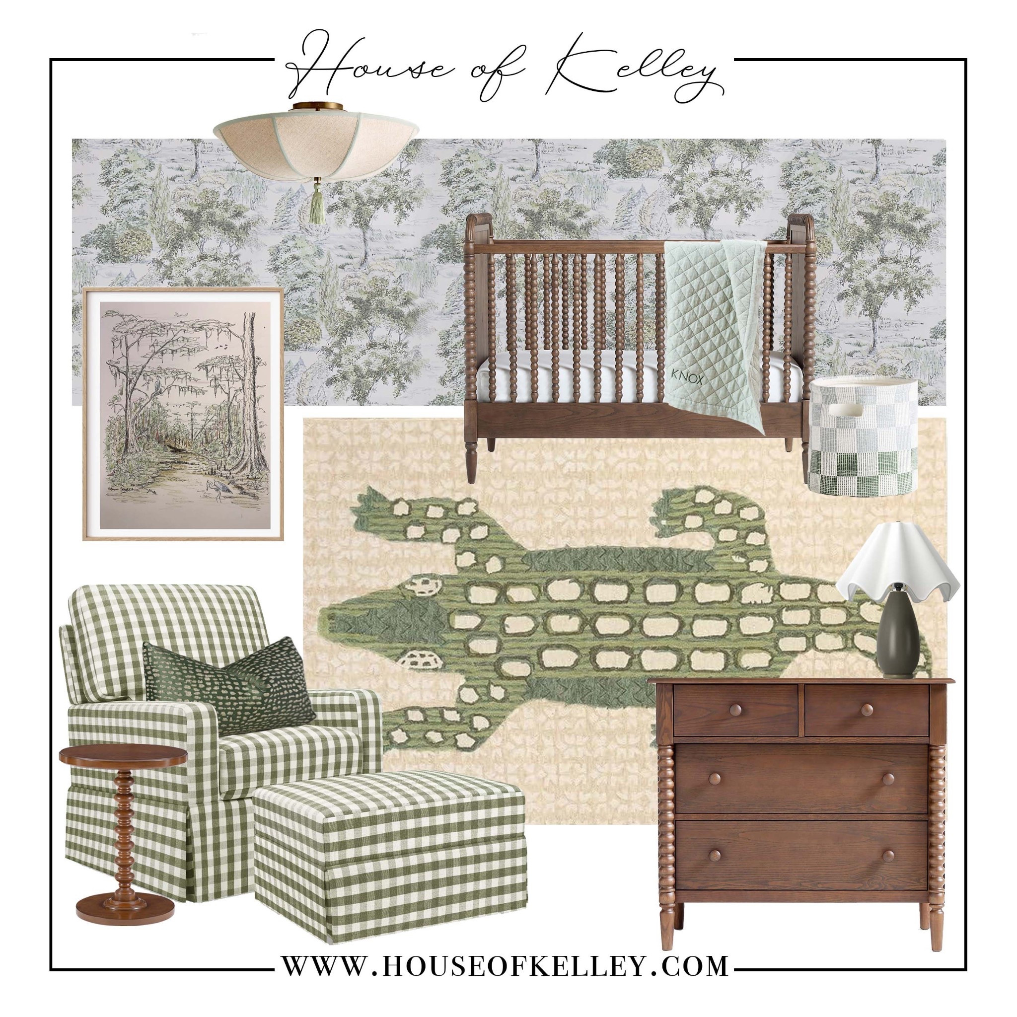 Boy nursery, baby nursery, alligator nursery, crocodile nursery, boy baby room, green nursery, green rug, baby boy rug, nursery area rug, boy rug, nursery rocking chair, green rocking chair, plaid chair, plaid ottoman, nursery ottoman, wood furniture, kids furniture, nursery furniture, green pillow, nursery glider, boy nurseries, nursery inspo, nursery mood board, baby furniture, baby crib, wooden crib, baby dresser, changing table, brown furniture, wooden baby furniture, wood crib, pottery barn crib, pottery barn furniture, Jenny Lind, pbkids, wood dresser, alligator rug, crocodile rug, gator, decoration throw pillow, nursery lighting, Etsy pillows, Etsy art, nursery wall art, boy wall art, Etsy painting, pottery barn kids, boy room, boy pillows, Etsy throw pillows, wooden side table, small side table.

#LTKHome #LTKBaby #LTKBump