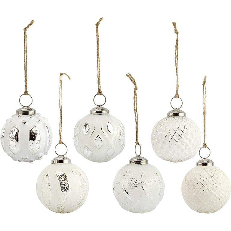 AuldHome Farmhouse Ball Ornaments (Set of 6, White); Distressed Metal Glass Ball Vintage Style Ch... | Walmart (US)